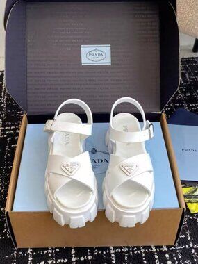 Prada White Cross Strap Triangle Logo Lug Sole Sandals